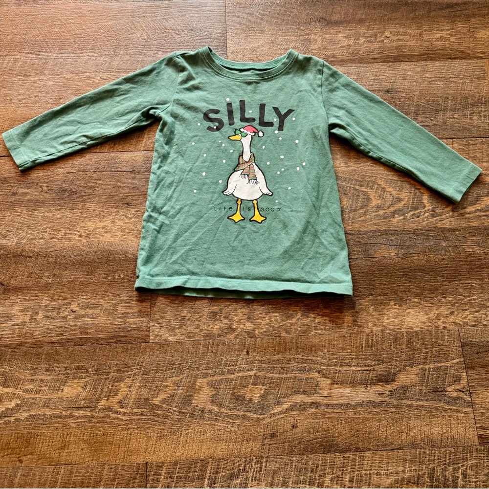 Life Is Good Toddler Silly Goose Long Sleeve Green Christmas Shirt Size 4T